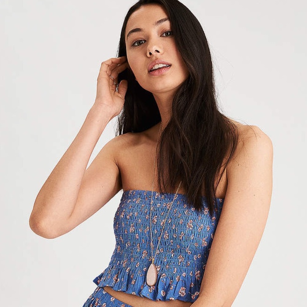 Smocked Periwinkle Floral Tube Top from American Eagle